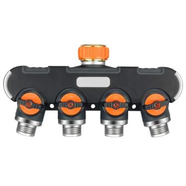 Imagem de Zwang Divisor de mangueira, conector de mangueira de água resistente de 4 vias, divisor de mangueira adaptador de torneira de mangueira 4 válvulas, uso para ambientes externos (11 x 21 cm)