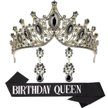 Imagem de Tiara de princesa, coroa de ouro de princesa de aniversário para mulheres, conjunto de faixa de rainha do baile e tiara, tiaras góticas, coroas de aurora belle girl, princesa adulta, cisne negro