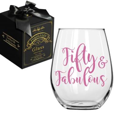 Imagem de Pokolllee Taça de vinho Happy 50th Fabulous Stemless, 1 onça fluida, rosa, reutilizável, perfeita para vinho, café, chá, cerveja, champanhe, coquetéis e muito mais, como presente de aniversário de 50