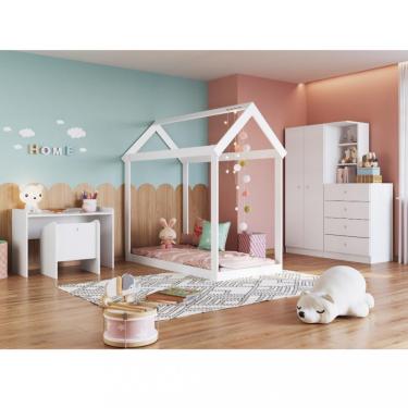 Imagem de Quarto Infantil GuardaRoupa Cama Mesa e Cadeira Montessoriana Meu Fofinho Art in Moveis - Branco