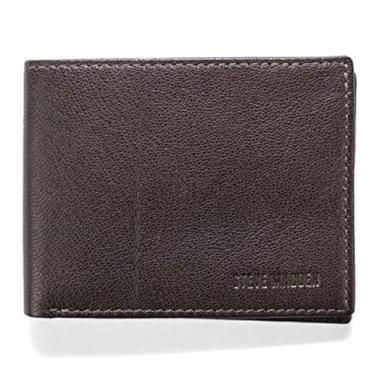 Imagem de Steve Madden Carteira masculina de couro fina com bolsos dobráveis acoplados com capacidade extra, Marrom (grão liso), tamanho nico