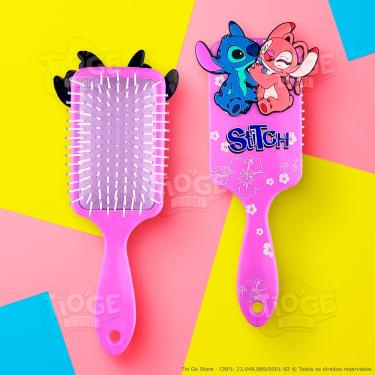 Imagem de Escova de Cabelo Stitch & Angel Fofa Infantil Desembaraçante Almofada Cerdas Ultramacias Aplique Emborrachado 3D Lilás
