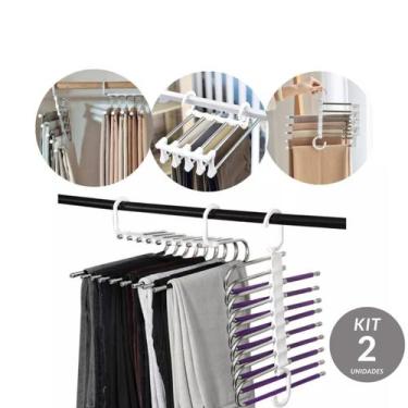 Imagem de kit c/ 2 Unidades Organizador Inox Retrátil 5 Divisórias para Calças e