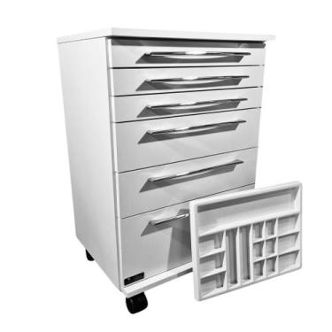 Imagem de Carrinho Mesa Auxiliar Estética 5 Gavetas E 1 Bandeja Branca - Deki Mó