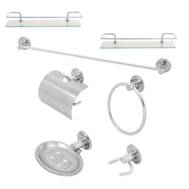 Imagem de Kit Acessórios P/ Banheiro Aço Inox 7 Peças Reto Cromado - Montelar Ac