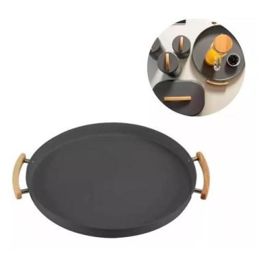 Imagem de Bandeja Servir Decorativa Redonda Metal Bambu Sense - Chumbo - OU