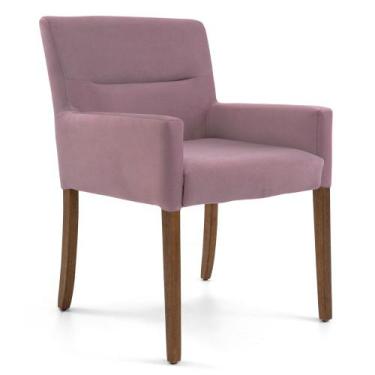 Imagem de Poltrona Decorativa Base Madeira Angel B-305 Veludo Rosa - Domi, Rosa,