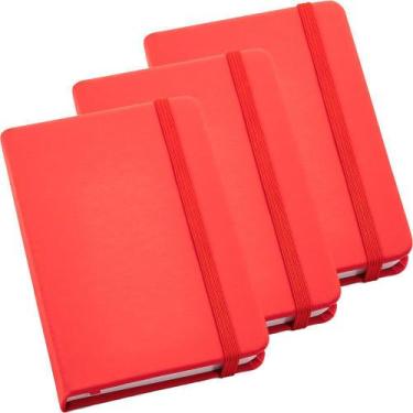 Imagem de Kit 3x Caderneta de Anotações 9x14cm 80 Fls Sem Pauta Vermelho - TopGe