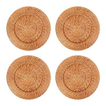 Imagem de Kit 4 Sousplat Redondo Mundiart Rattan Bambu Cores Variadas, Marrom-cl