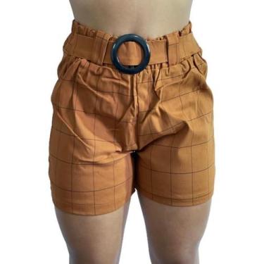 Imagem de Shorts Fibras Naturais E Artificiais Xadrez R09 - Baby Modas, Marrom, 