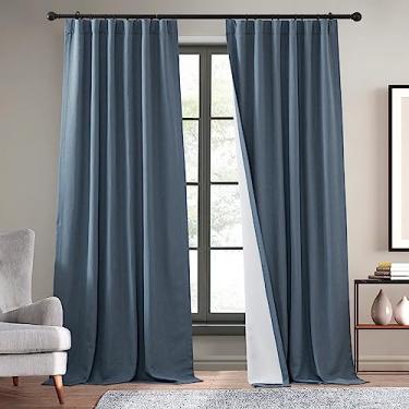 Imagem de KGORGE Cortinas azuis de linho sintético 243,8 cm 2 painéis, cortinas blackout plissadas de privacidade à prova de som, isolamento térmico, cortinas grandes para janela para sala de estar, quarto,