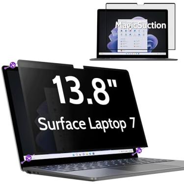 Imagem de Peslv Tela de privacidade para laptop de superfície de 13,8 polegadas 7, protetor preto antiespião removível MagicSuction™, filtro de luz azul brilhante para monitor de laptop Microsoft
