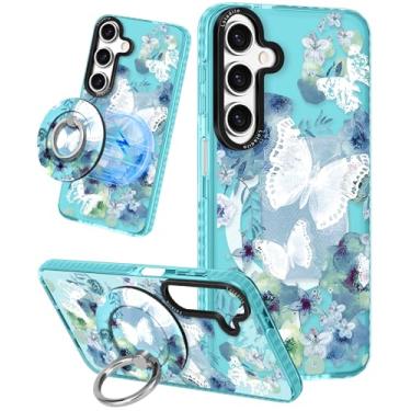 Imagem de Lotadilo Capa feminina para Samsung Galaxy A14 5G - Design fofo compatível com suporte magnético Magsafe com suporte de anel magnético borboleta padrão exclusivo TPU capas de telefone para Samsung A14