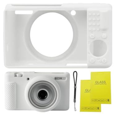 Imagem de SZHSYJY Capa de câmera para câmera digital Sony ZV-1F/ ZV-1 II/ZV-1M2, bolsa protetora de silicone macio ZV1F, capa macia antiarranhões com protetor de tela ZV1 F e alça de pulso. (branco)
