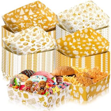 Imagem de Pacote com 48 bandejas de papel para festa de Natal de 2,3 kg, grandes barcos de comida, bandejas de servir lanches descartáveis para batatas fritas, churrasco, pipoca para inverno, férias, Natal, artigos de festa de Natal (estilo ronzing)