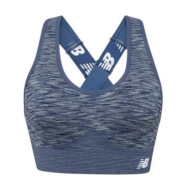 Imagem de New Balance Sutiã esportivo feminino de alto impacto sem costura com alças largas ajustáveis e almofadas de remoção, Índigo vintage, P