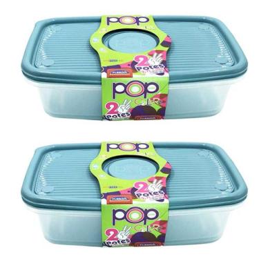 Imagem de Kit 4 potes 2700ml mantimentos marmita vasilha plástica microondas fre