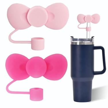 Imagem de Capa de canudo de laço rosa e rosa para copo Stanley de 40 e 850 g, tampa de cobertura de palha de silicone de 109 mm para acessórios de copo Stanley, bonito topo de palha para copos, tampa de palha