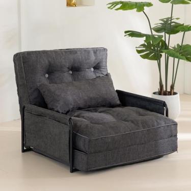 Imagem de YOSHOOT Sofá de chão preguiçoso ajustável, sofá-cama dobrável com encosto ajustável em 5 posições, pufe conversível, sofá-cama, cadeira dobrável com travesseiro para leitura de jogos (cinza, solteiro)