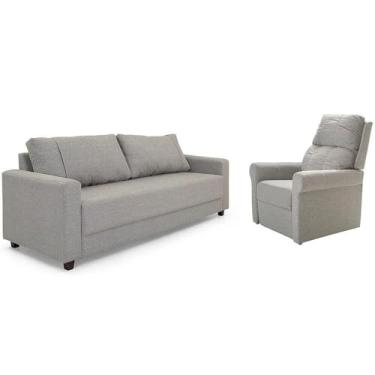 Imagem de Conjunto Sofá 3 Lugares e Poltrona Reclinável Herval Clean, Linho Cinza