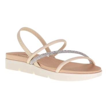 Imagem de Sandália Beira Rio Feminina Tira Strass Confortável Creme Prata, Creme
