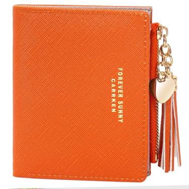Imagem de Carteira feminina bonita, elegante, longa, fina, porta-cartões, minimalista, porta-moedas, borlas finas, com zíper, carteiras de embreagem para meninas e mulheres, Z - laranja, L, Bonito