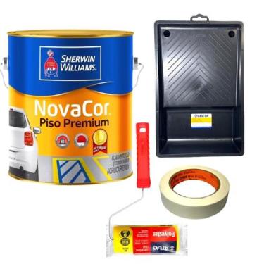 Imagem de Kit Tinta Piso Azul 3,6L NovaCor + Rolo + Bendeja + Fita - Sherwim Wil