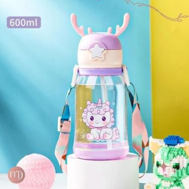 Imagem de Garrafa De Água Infantil Portátil Alce Com Canudo Colorido - LZX, Roxo