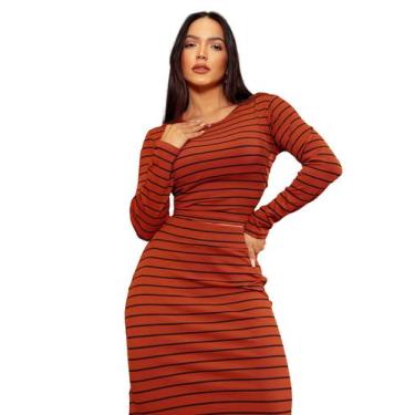 Imagem de Conjunto Saia e Cropped 3d Fenda Malha Canelada Listrada - Show store,