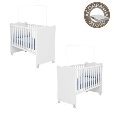 Imagem de Berços Gemeos Simples com Rodízios e Colchão 60 cm Light Doce Sonho Br