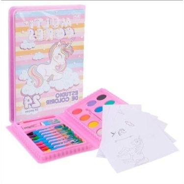 Imagem de Kit Escolar 24 Peças Colorir Unicornio Rosa - DYNASTY