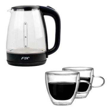 Imagem de Jarra De Vidro Elétrica 1,8l + 2 Xícara De Vidro Duplo 120ml - Kadê