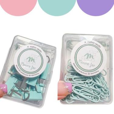 Imagem de Kit com Clips e Prendedor de papel Binder tons pasteis 58 unidades Bli
