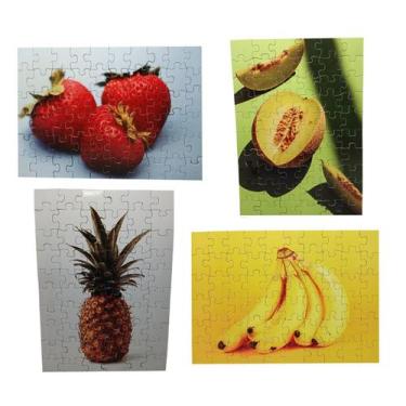 Imagem de Kit 4 Quebra-Cabeças Frutas Colorido Cognitivo 60 Peças - Coleção TEA 