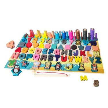 Imagem de Tabuleiro Montessori Com 135 Peças Em Madeira 7 em 1 DM Toys, DM-DMT67