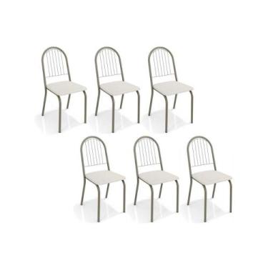 Imagem de Cadeira de Cozinha Noruega 2C077 Kit 6 Un Niquel/Branco 106 - Kappesbe