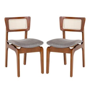 Imagem de Kit 2 Cadeiras de Jantar Portugal em Madeira Imbuia Tela Rattan Linho 