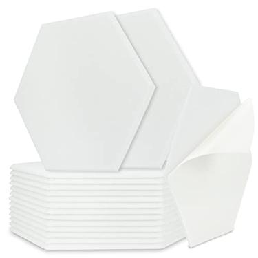Imagem de BXI Absorvedor de som – Pacote com 16 painéis autoadesivos de absorção acústica de 35 x 30 x 1 cm, painéis hexagonais de absorção de som para tratamento acústico de parede e teto (branco)