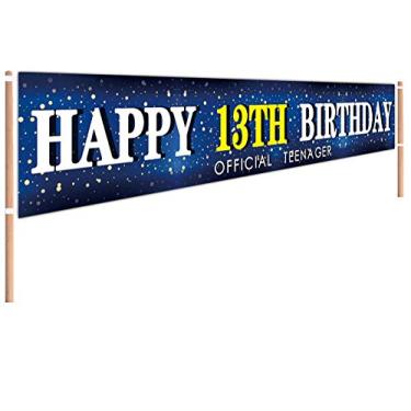 Imagem de Banner grande azul Happy 13 anos Grande Placa Oficial Adolescente Placa de Festa 13 Horas para Jardim Jardim 13 anos Decoração de Festa de Aniversário 13 anos ao ar livre (3 x 0,5 m)