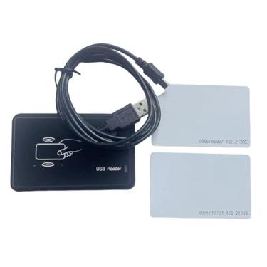 Imagem de Leitor de cartão RFID 125khz EM4100 Desktop ID Card Reader Interface USB + 2 peças de cartão de identificação (8H10D-1)