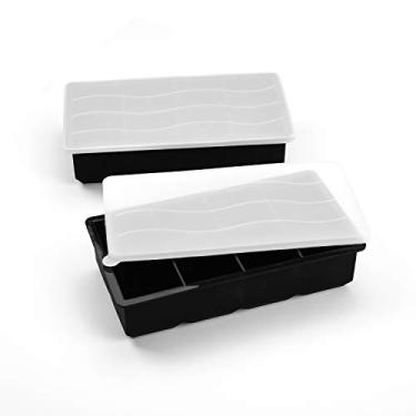 Imagem de Bandejas de gelo com tampas, formas quadradas de silicone de tamanho grande para fazer 8 cubos de gelo gigantes para uísque e coquetéis, mantenha as bebidas geladas, reutilizáveis e livres de BPA,