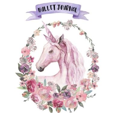 Imagem de Bullet Journal: A4 - Licorne - 160 pages - couverture souple "glossy" - Pointillés - Dot point, bullet journal, dot grid, planner, planning, organizer, journal, Licornes, Bujo