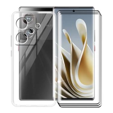 Imagem de KJYFOANI Capa de telefone Nubia Z50 NX711J, com 3 x protetores de tela de vidro temperado, à prova de arranhões, à prova de choque, capa amortecedora de TPU macio transparente capa ultrafina para