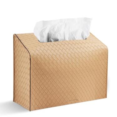 Imagem de LIZIMANDU Capa de couro para caixa de toalha de mão de papel descartável, compatível com toalha de mão de papel Kleenex (1-cáqui)