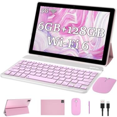 Imagem de NOVOJOY Tablet 2 em 1 com teclado, tablet Android, tablets de 10 polegadas, inclui capa para mouse Stylus 5G-WiFi WiFi-6 128GB ROM + 6GB RAM 10 polegadas IPS 2MP + 8MP câmera dupla 6000mAh bateria