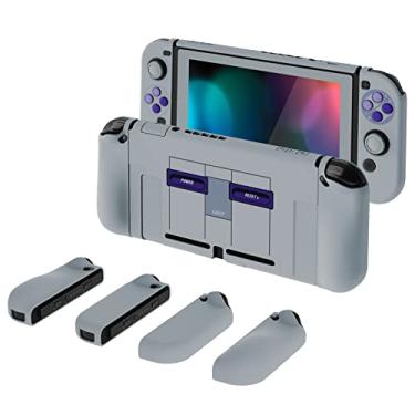 Imagem de PlayVital AlterGrips Capa protetora acoplável com aderência ergonômica para Nintendo Switch, capa Joycon intercambiável com protetor de tela, tampas de aperto de polegar e tampas de botão - estilo SNES clássico