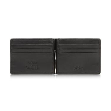 Imagem de Carteira masculina de couro italiano com bloqueio de RFID, minimalista, fina, dobrável e dobrável, Preto, One Size