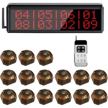 Imagem de WNKRUN Sistema de chamada de fila para restaurante Pager sem fio com 1 tela de exibição/15 botões de chamada à prova d'água/1 controle remoto para chamadas de serviço