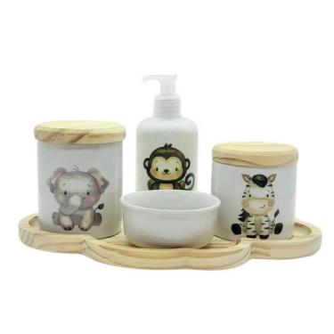 Imagem de Kit higiene bebê 5 peças Safari - Bandeja Nuvem - 102.2 - Genérico