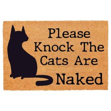 Imagem de Capacho de coco engraçado Please Knock the Cats are Naked Cat Welcome Front Porch Decor Capacho para a entrada Tapetes personalizados com parte traseira de PVC resistente antiderrapante capacho de